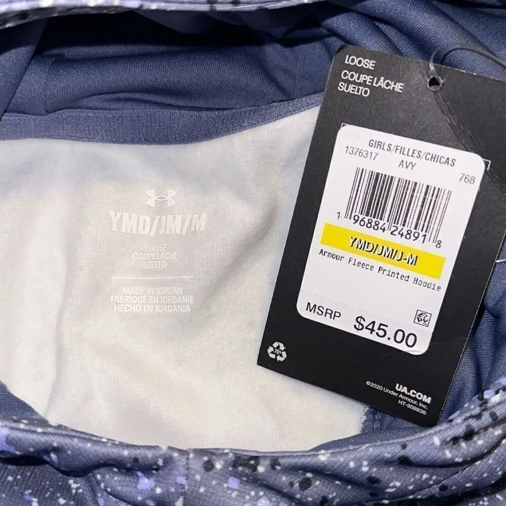 NWT UA Armour Fleece Printed Hoodie Sz Youth Medium  Under Armour  blue/ gray
